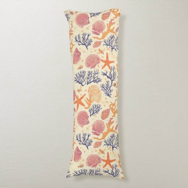 Rustic Coastal - Seashells, Starfish, Reef (1) Body Pillow (Front Vertical)