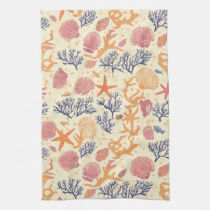 Rustic Coastal - Seashells, Starfish, Reef (1) Kitchen Towel