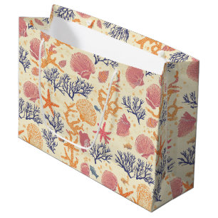 Rustic Coastal - Seashells, Starfish, Reef (1) Large Gift Bag