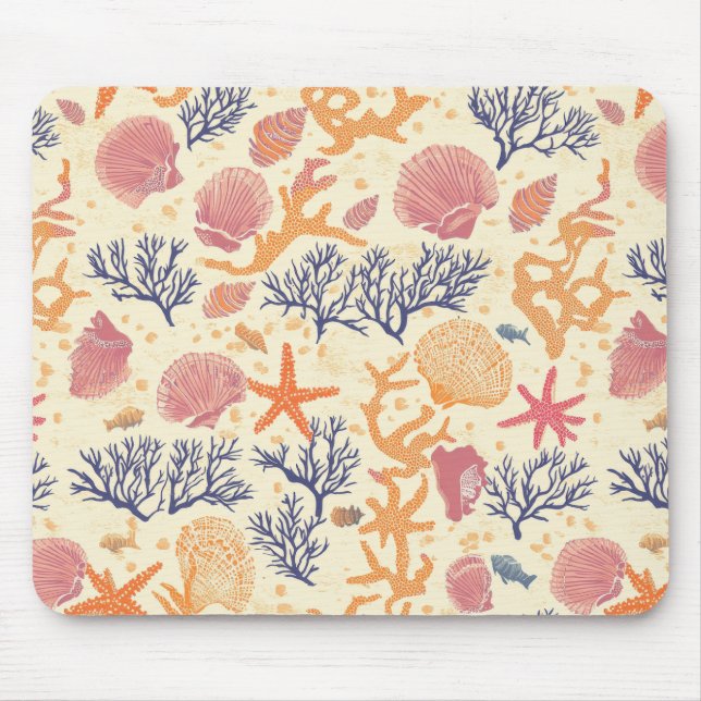 Rustic Coastal - Seashells, Starfish, Reef (1) Mouse Pad (Front)