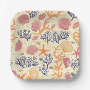 Rustic Coastal - Seashells, Starfish, Reef (1) Paper Plate