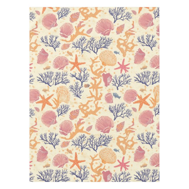 Rustic Coastal - Seashells, Starfish, Reef (1) Tablecloth (Front)
