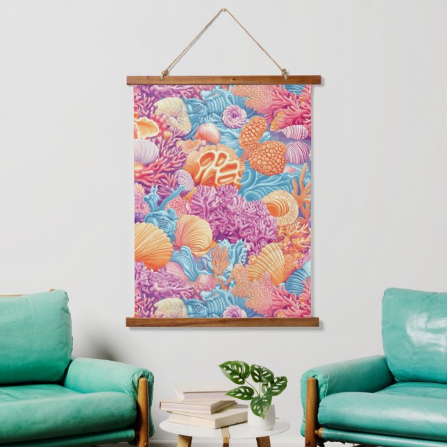 Rustic Coastal - Seashells, Starfish, Reef (20) Hanging Tapestry (Living Room)