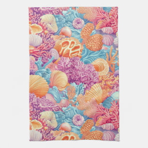 Rustic Coastal - Seashells, Starfish, Reef (20) Kitchen Towel