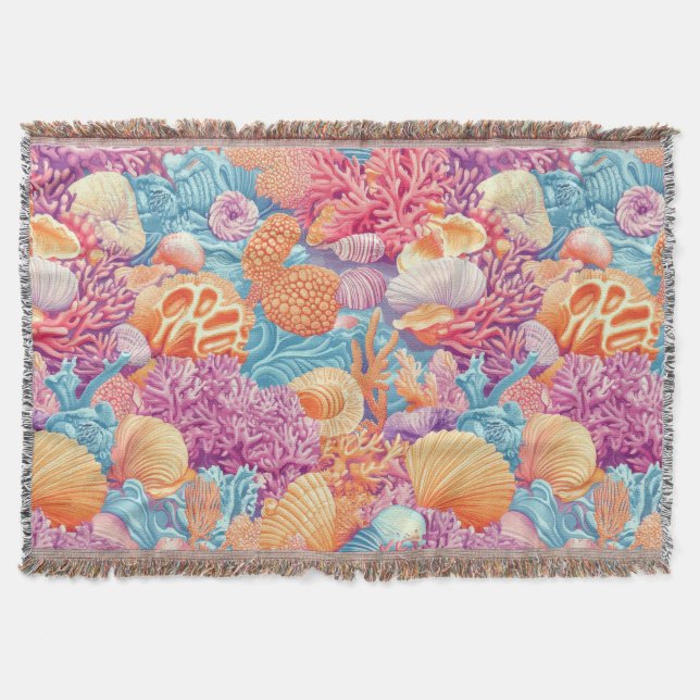 Rustic Coastal - Seashells, Starfish, Reef (20) Throw Blanket (Front)