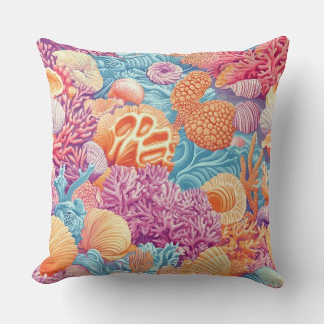 Rustic Coastal - Seashells, Starfish, Reef (20) Throw Pillow (Front)