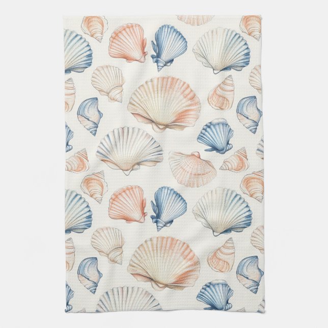 Rustic Coastal - Seashells, Starfish, Reef (21) Kitchen Towel (Vertical)