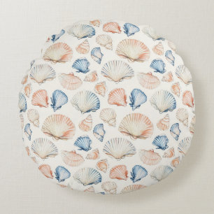 Rustic Coastal - Seashells, Starfish, Reef (21) Round Pillow