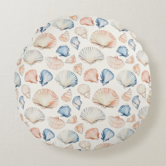 Rustic Coastal - Seashells, Starfish, Reef (21) Round Pillow (Front)