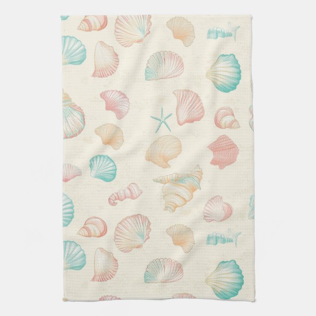 Rustic Coastal - Seashells, Starfish, Reef (22) Kitchen Towel (Vertical)