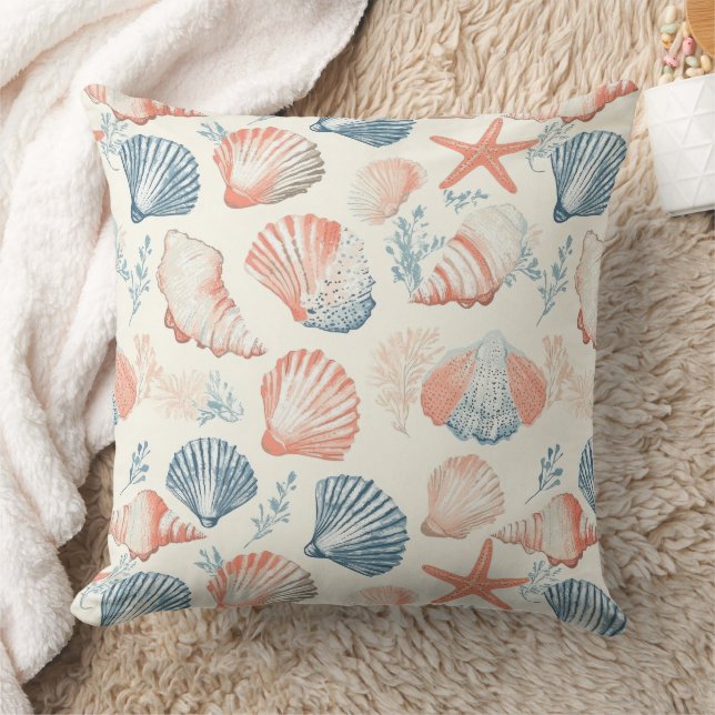 Rustic Coastal - Seashells, Starfish, Reef (23) Throw Pillow (Blanket)