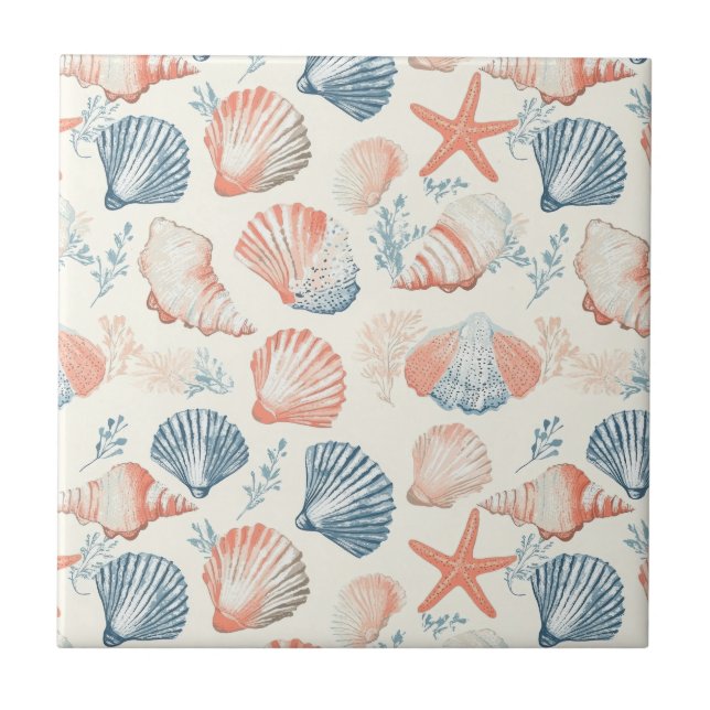Rustic Coastal - Seashells, Starfish, Reef (23) Tile (Front)