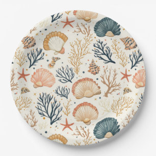 Rustic Coastal - Seashells, Starfish, Reef (24) Paper Plate