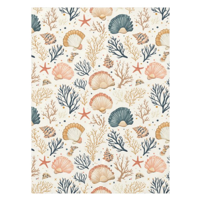 Rustic Coastal - Seashells, Starfish, Reef (24) Tablecloth (Front)