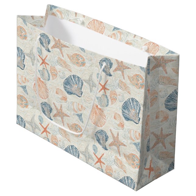 Rustic Coastal - Seashells, Starfish, Reef (25) Large Gift Bag (Front Angled)