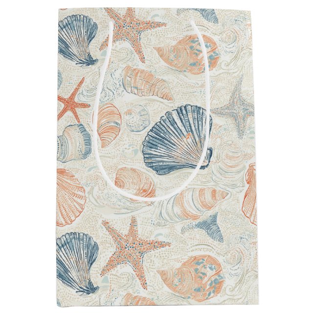 Rustic Coastal - Seashells, Starfish, Reef (25) Medium Gift Bag (Front)