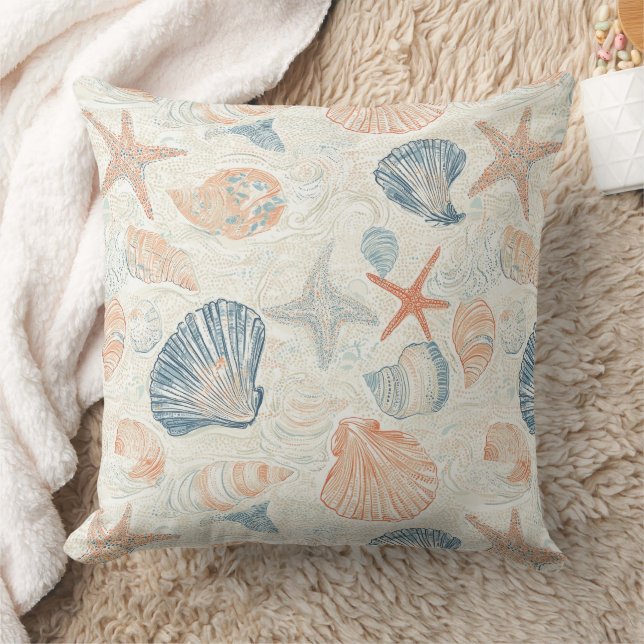 Rustic Coastal - Seashells, Starfish, Reef (25) Throw Pillow (Blanket)