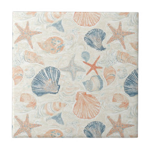 Rustic Coastal - Seashells, Starfish, Reef (25) Tile