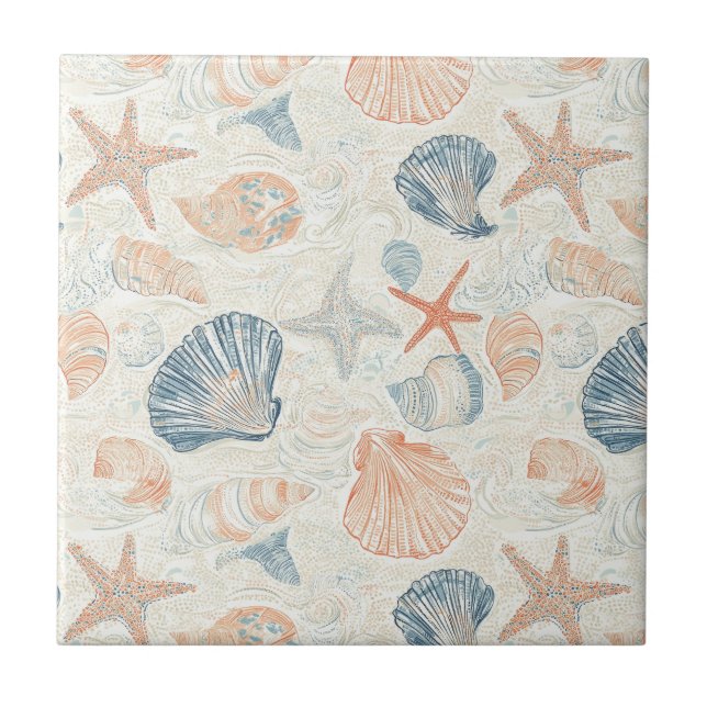 Rustic Coastal - Seashells, Starfish, Reef (25) Tile (Front)