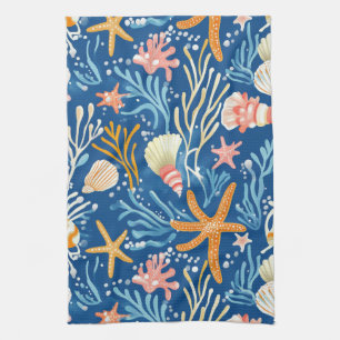 Rustic Coastal - Seashells, Starfish, Reef (26) Kitchen Towel