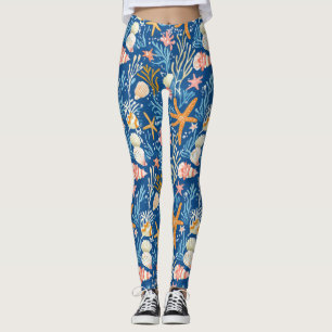 Rustic Coastal - Seashells, Starfish, Reef (26) Leggings