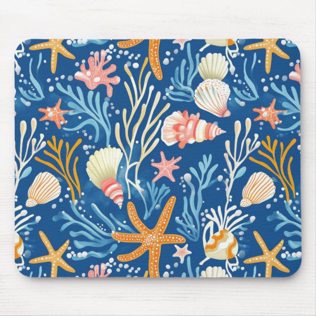 Rustic Coastal - Seashells, Starfish, Reef (26) Mouse Pad (Front)