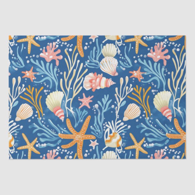 Rustic Coastal - Seashells, Starfish, Reef (26) Tissue Paper (Front)