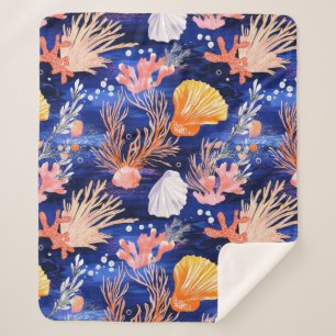 Rustic Coastal - Seashells, Starfish, Reef (27) Sherpa Blanket
