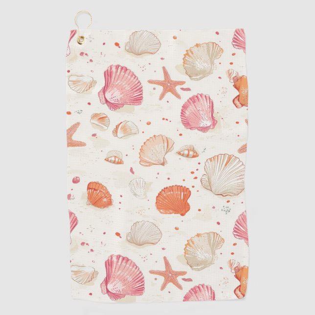 Rustic Coastal - Seashells, Starfish, Reef (28) Golf Towel (Front)