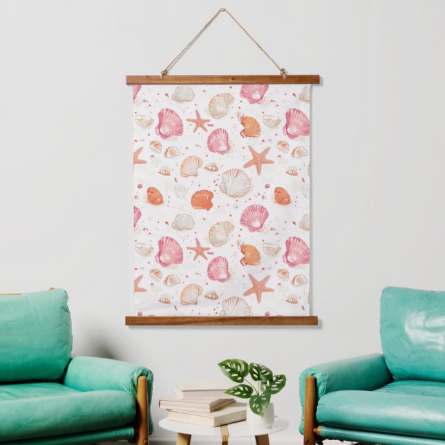 Rustic Coastal - Seashells, Starfish, Reef (28) Hanging Tapestry (Living Room)