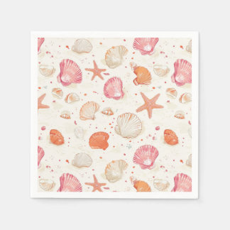 Rustic Coastal - Seashells, Starfish, Reef (28) Napkin