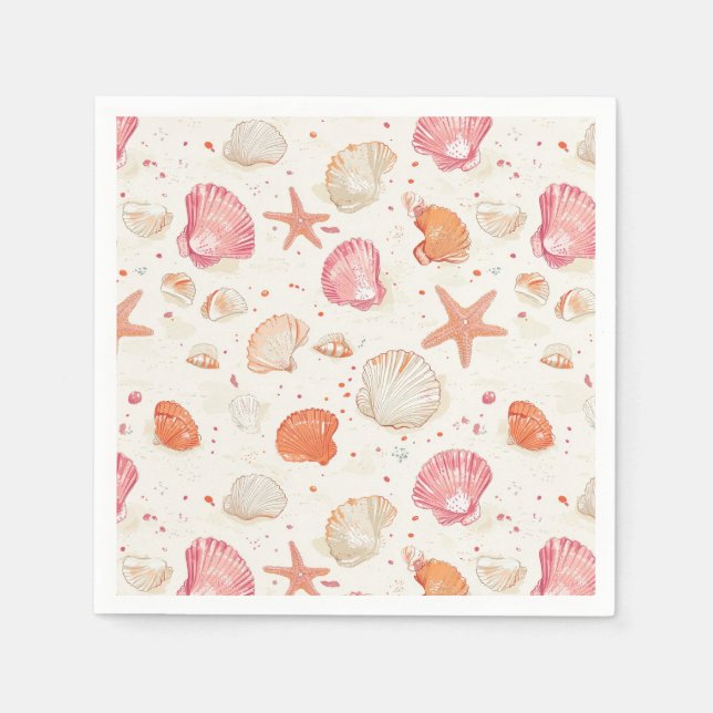 Rustic Coastal - Seashells, Starfish, Reef (28) Napkin (Front)