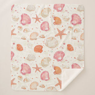 Rustic Coastal - Seashells, Starfish, Reef (28) Sherpa Blanket