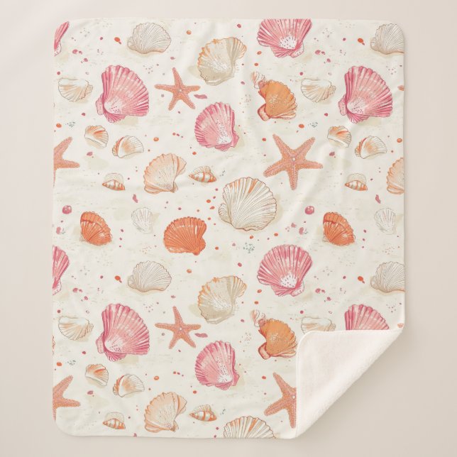 Rustic Coastal - Seashells, Starfish, Reef (28) Sherpa Blanket (Front)