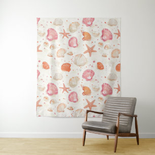 Rustic Coastal - Seashells, Starfish, Reef (28) Tapestry