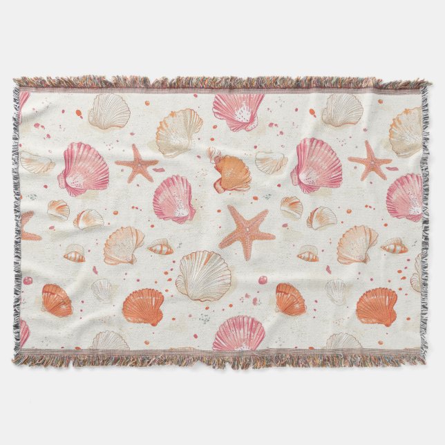 Rustic Coastal - Seashells, Starfish, Reef (28) Throw Blanket (Front)