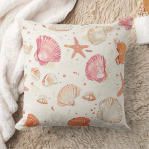 Rustic Coastal - Seashells, Starfish, Reef (28) Throw Pillow