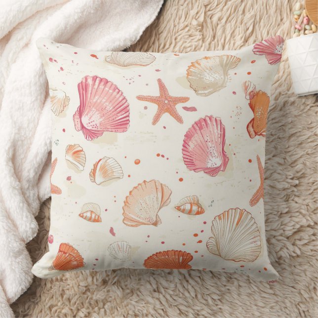 Rustic Coastal - Seashells, Starfish, Reef (28) Throw Pillow (Blanket)