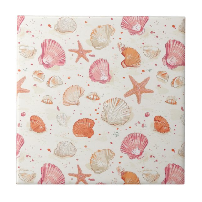 Rustic Coastal - Seashells, Starfish, Reef (28) Tile (Front)