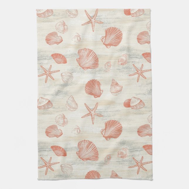 Rustic Coastal - Seashells, Starfish, Reef (29) Kitchen Towel (Vertical)