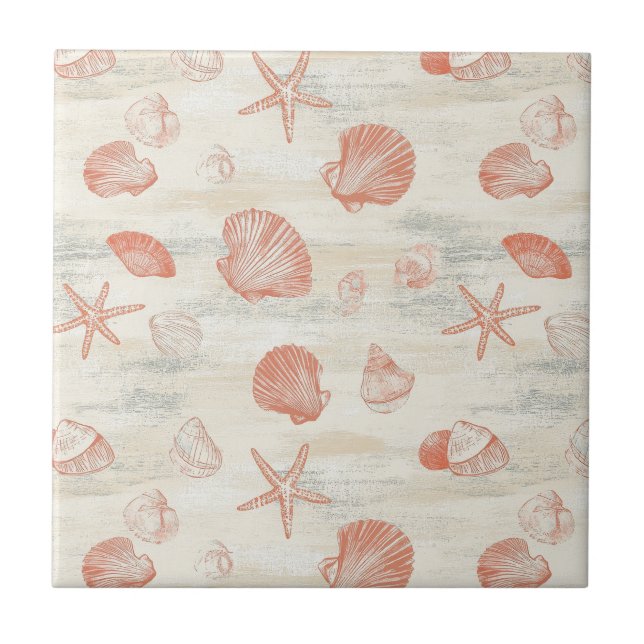 Rustic Coastal - Seashells, Starfish, Reef (29) Tile (Front)