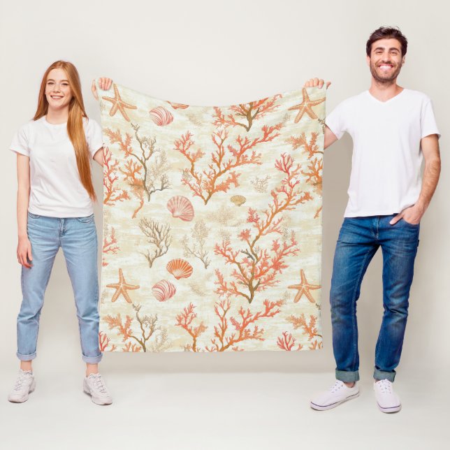 Rustic Coastal - Seashells, Starfish, Reef (2) Fleece Blanket (In Situ)