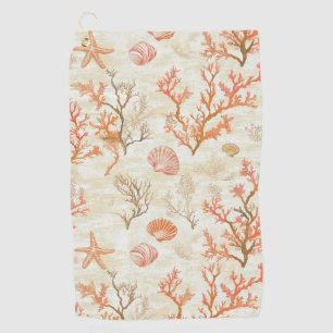 Rustic Coastal - Seashells, Starfish, Reef (2) Golf Towel