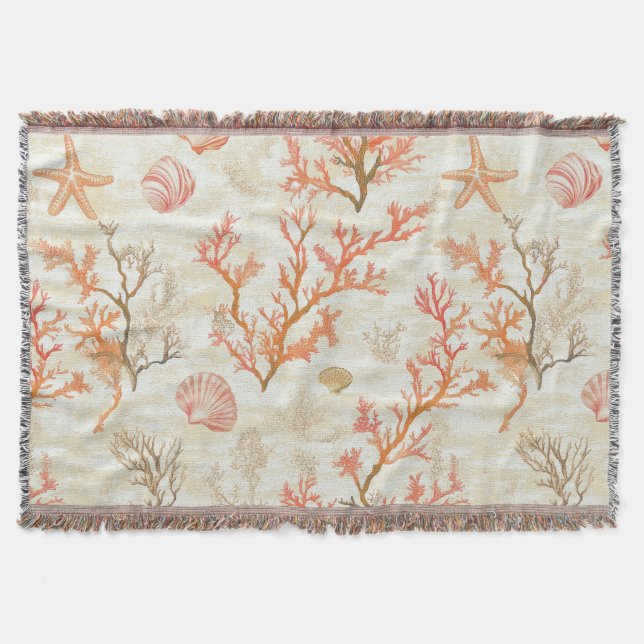 Rustic Coastal - Seashells, Starfish, Reef (2) Throw Blanket (Front)