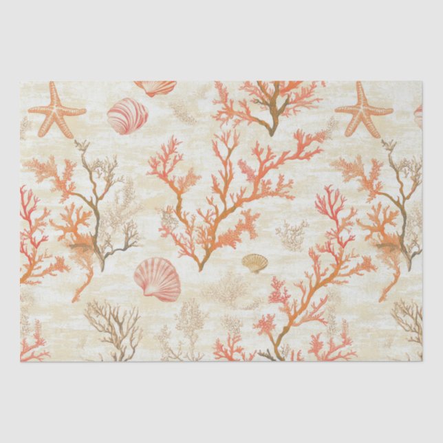 Rustic Coastal - Seashells, Starfish, Reef (2) Tissue Paper (Front)