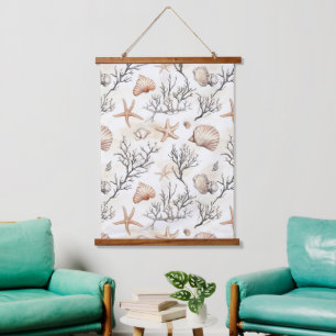 Rustic Coastal - Seashells, Starfish, Reef (31) Hanging Tapestry