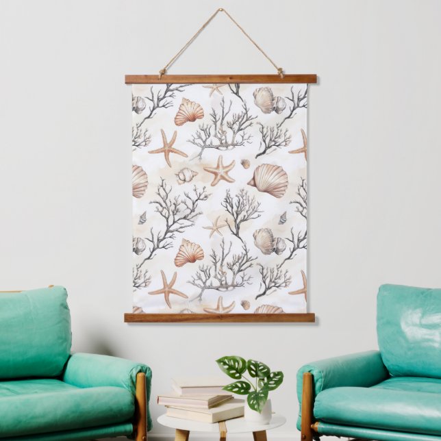 Rustic Coastal - Seashells, Starfish, Reef (31) Hanging Tapestry (Living Room)