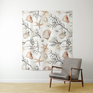 Rustic Coastal - Seashells, Starfish, Reef (31) Tapestry