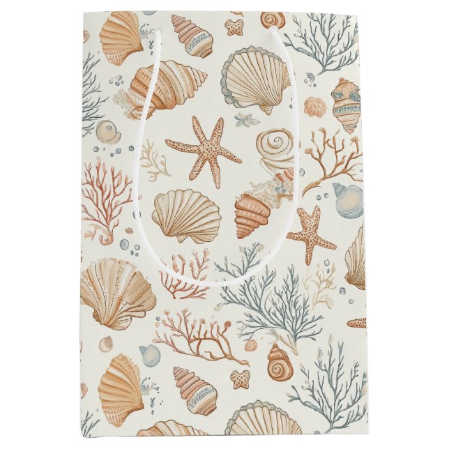Rustic Coastal - Seashells, Starfish, Reef (32) Medium Gift Bag (Front)