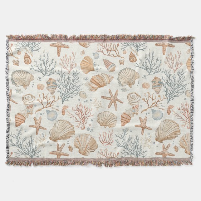 Rustic Coastal - Seashells, Starfish, Reef (32) Throw Blanket (Front)